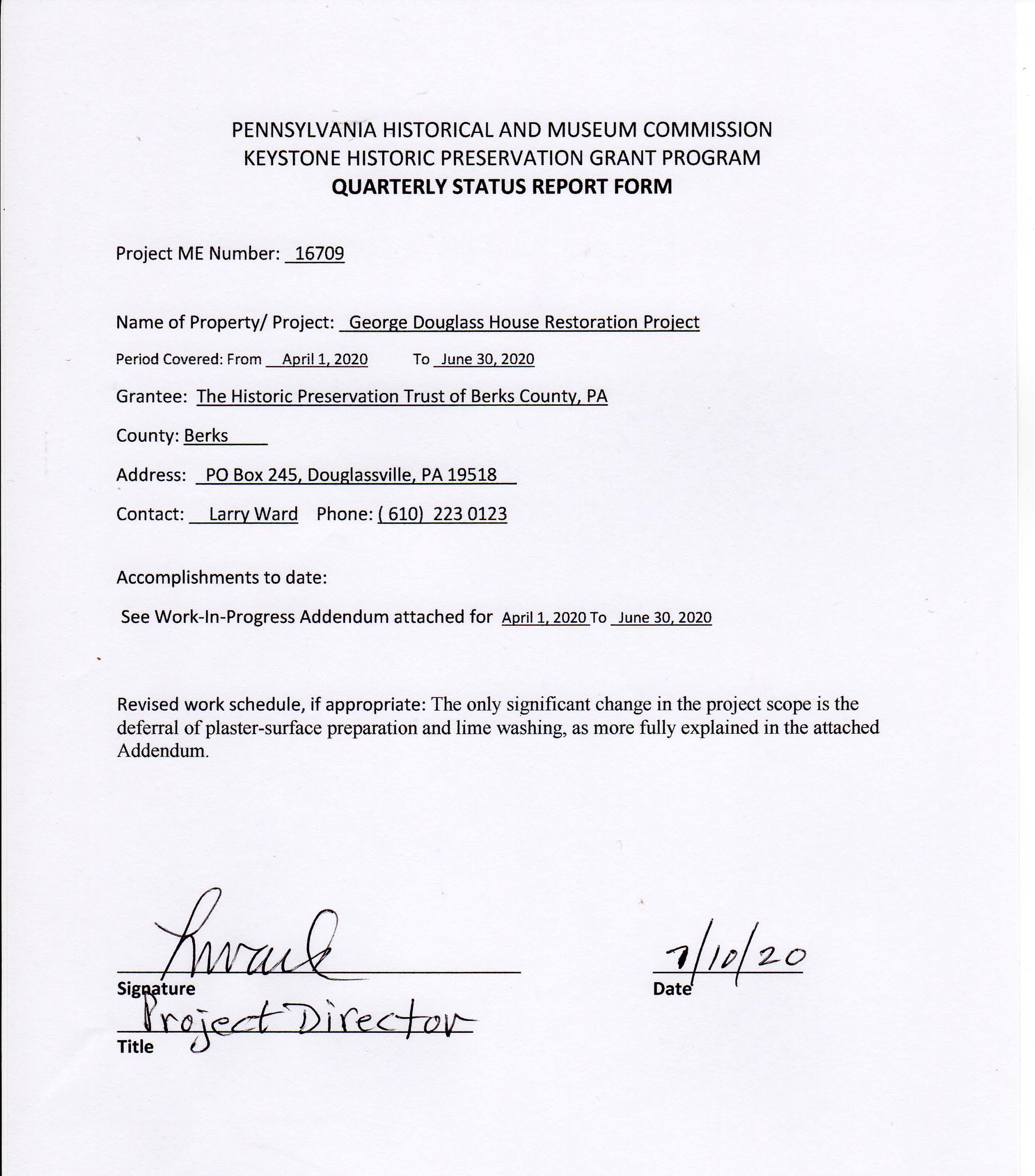 Quarterly Status Report Form