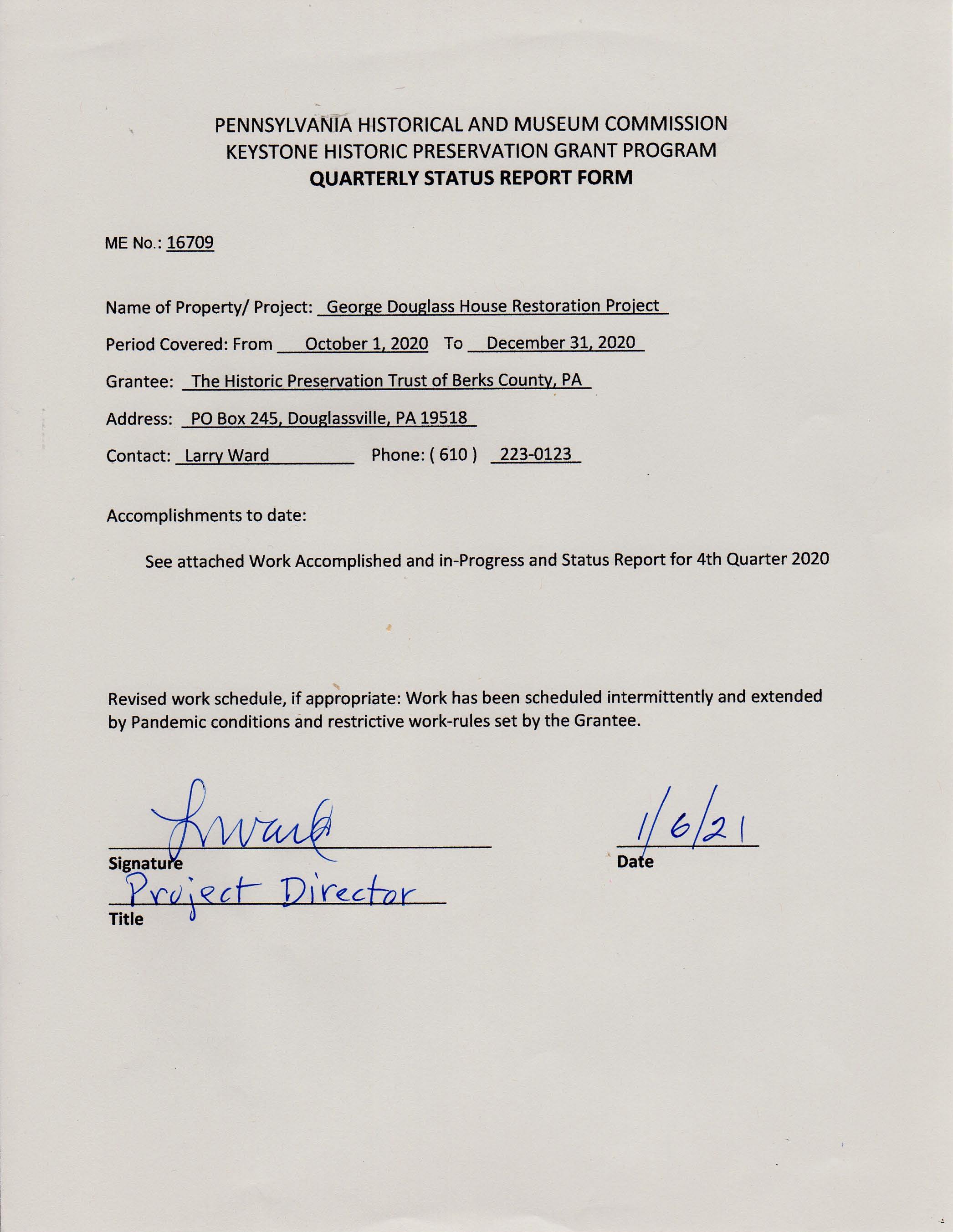 Quarterly Status Report Form