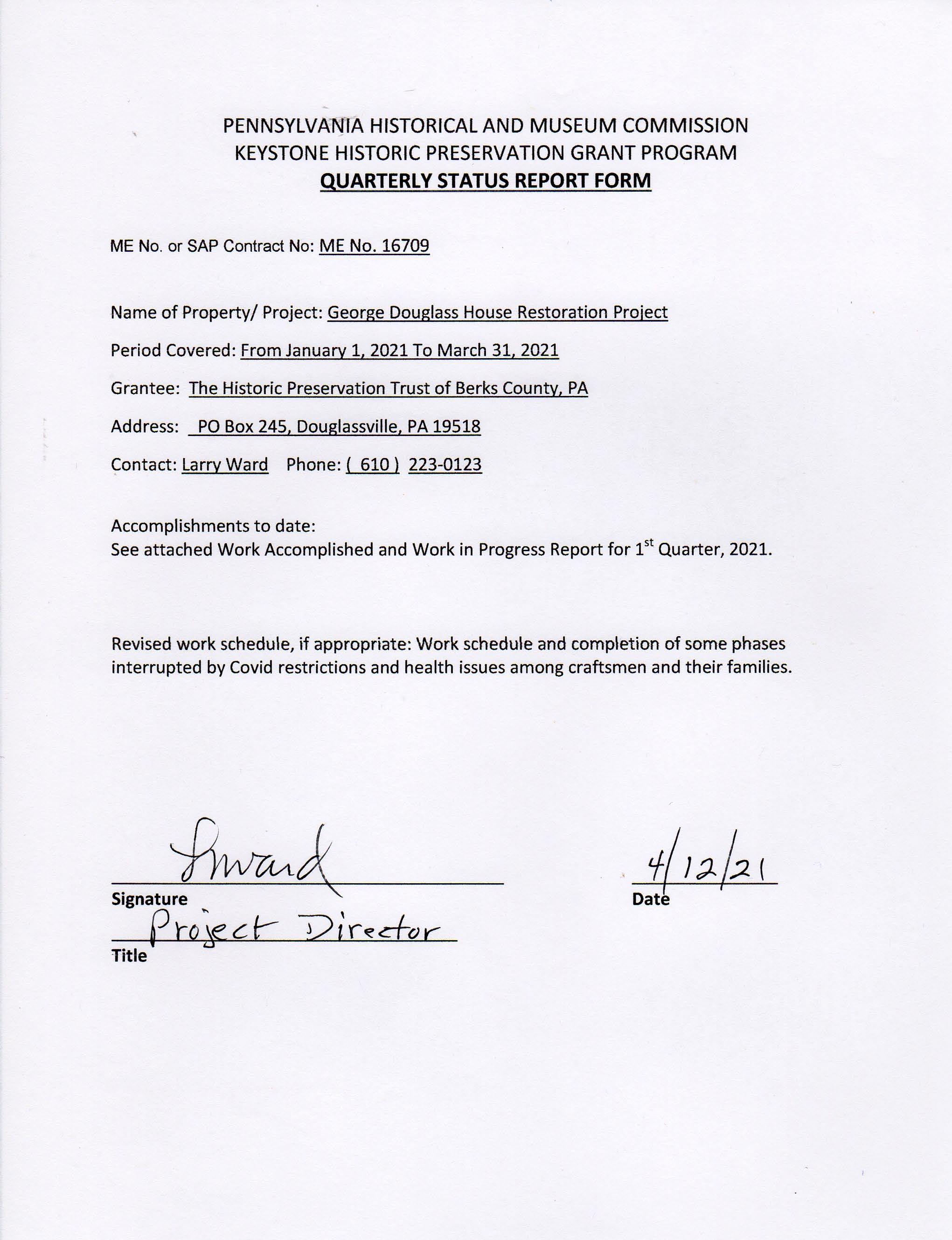 Quarterly Status Report Form