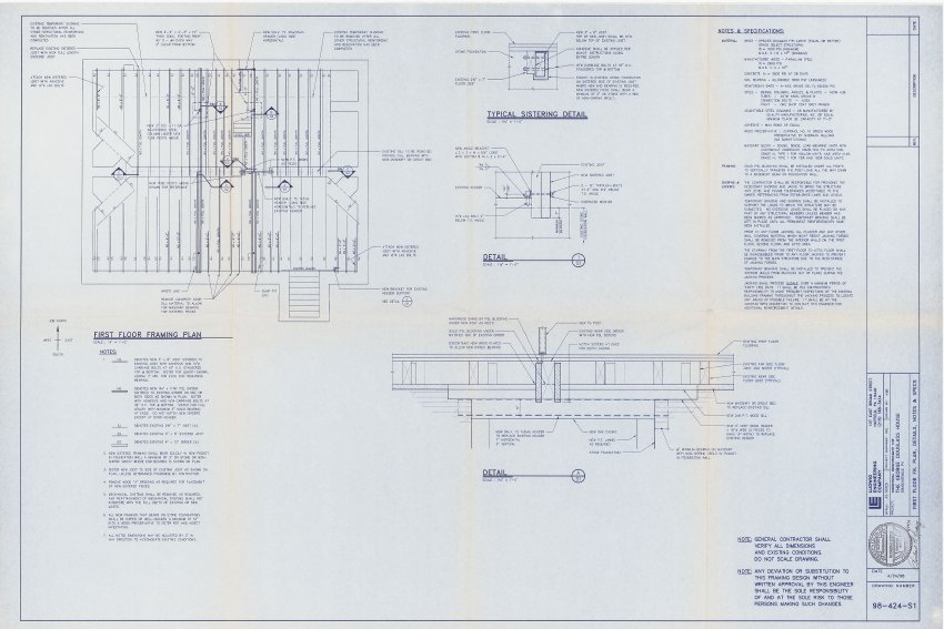 17: Ludwig Engineering first floor plan, Details, Notes, Specs